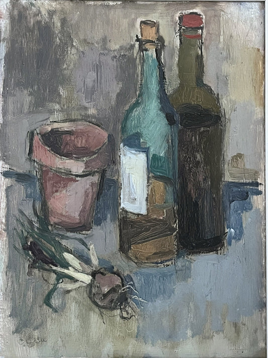 Bottles and Onion with Terracotta Pot