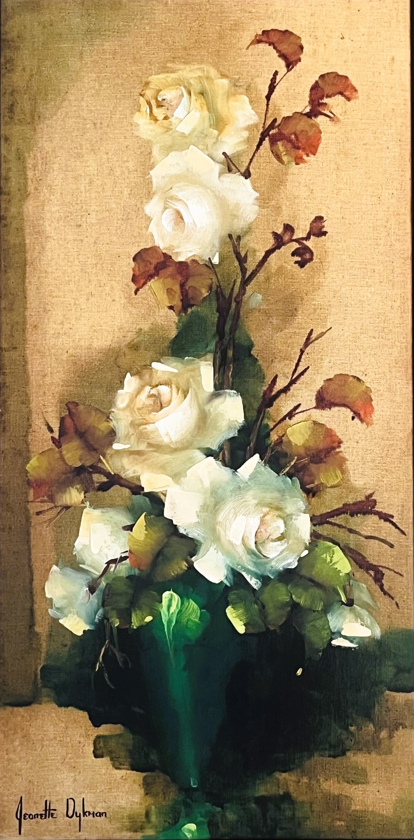 Roses in Green Vase