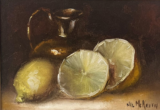 Lemons With Copper Vase