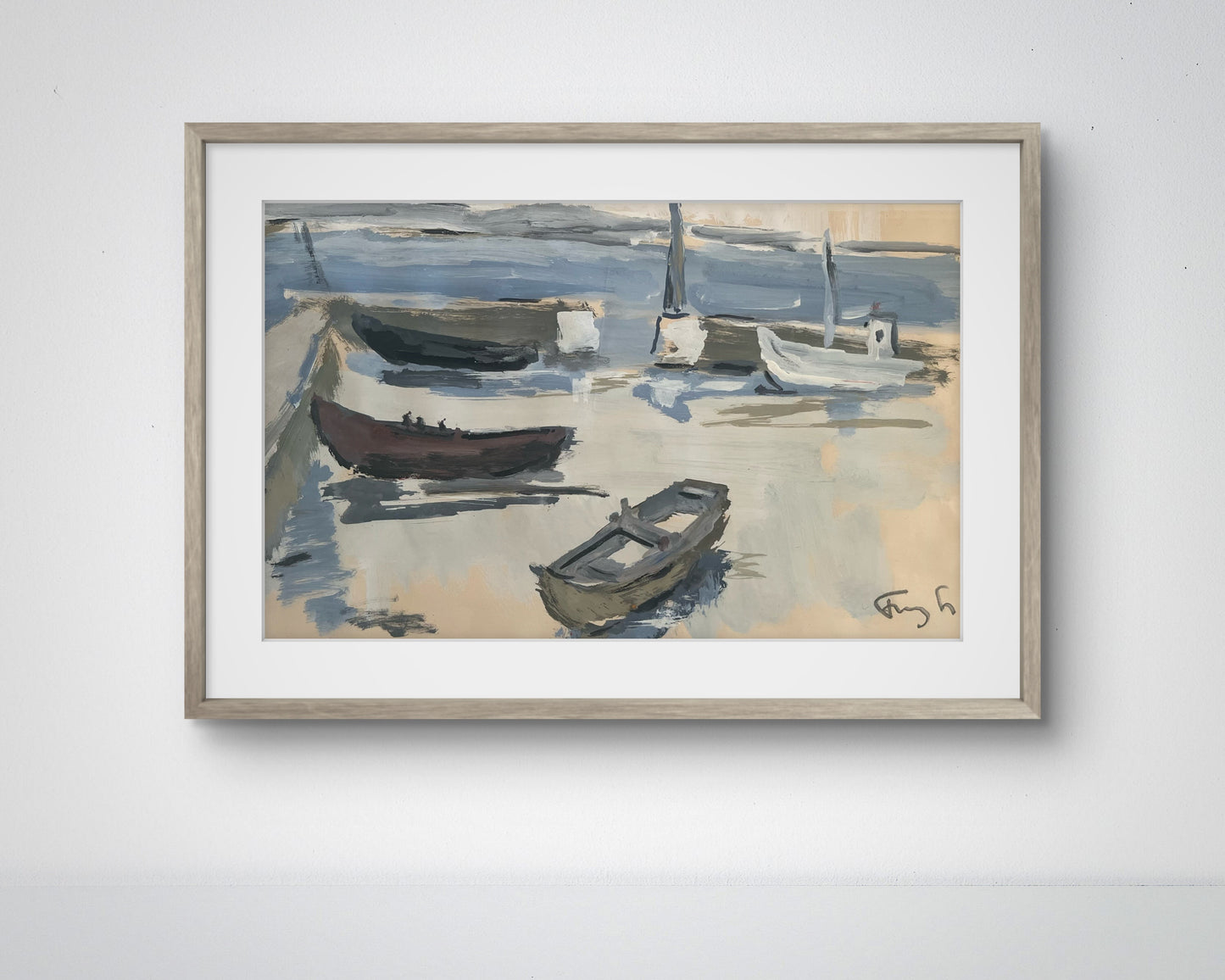 Moored Boats Oil on Paper