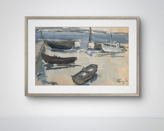 Moored Boats Oil on Paper