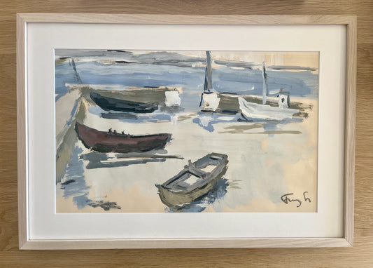 Moored Boats Oil on Paper