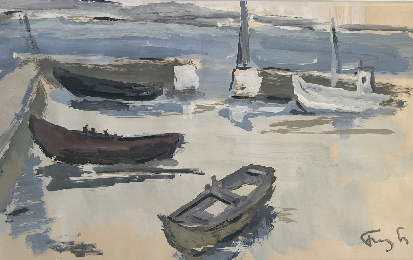 Moored Boats Oil on Paper